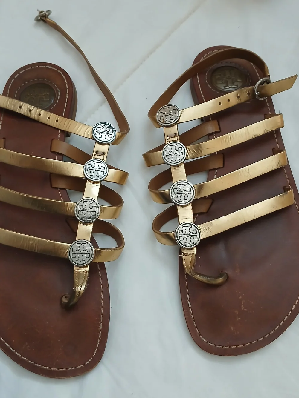 Tory Burch Gold Leather Strappy Sandals